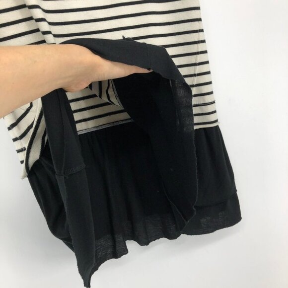 Free People Beach Striped ShortSleeve RoundNeck Top w Black Ruffle Peplum Hem XS - Picture 12 of 14